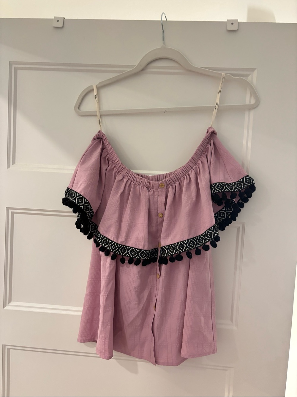 THML Dusty Mauve Peasant Blouse with Embroidered Trim